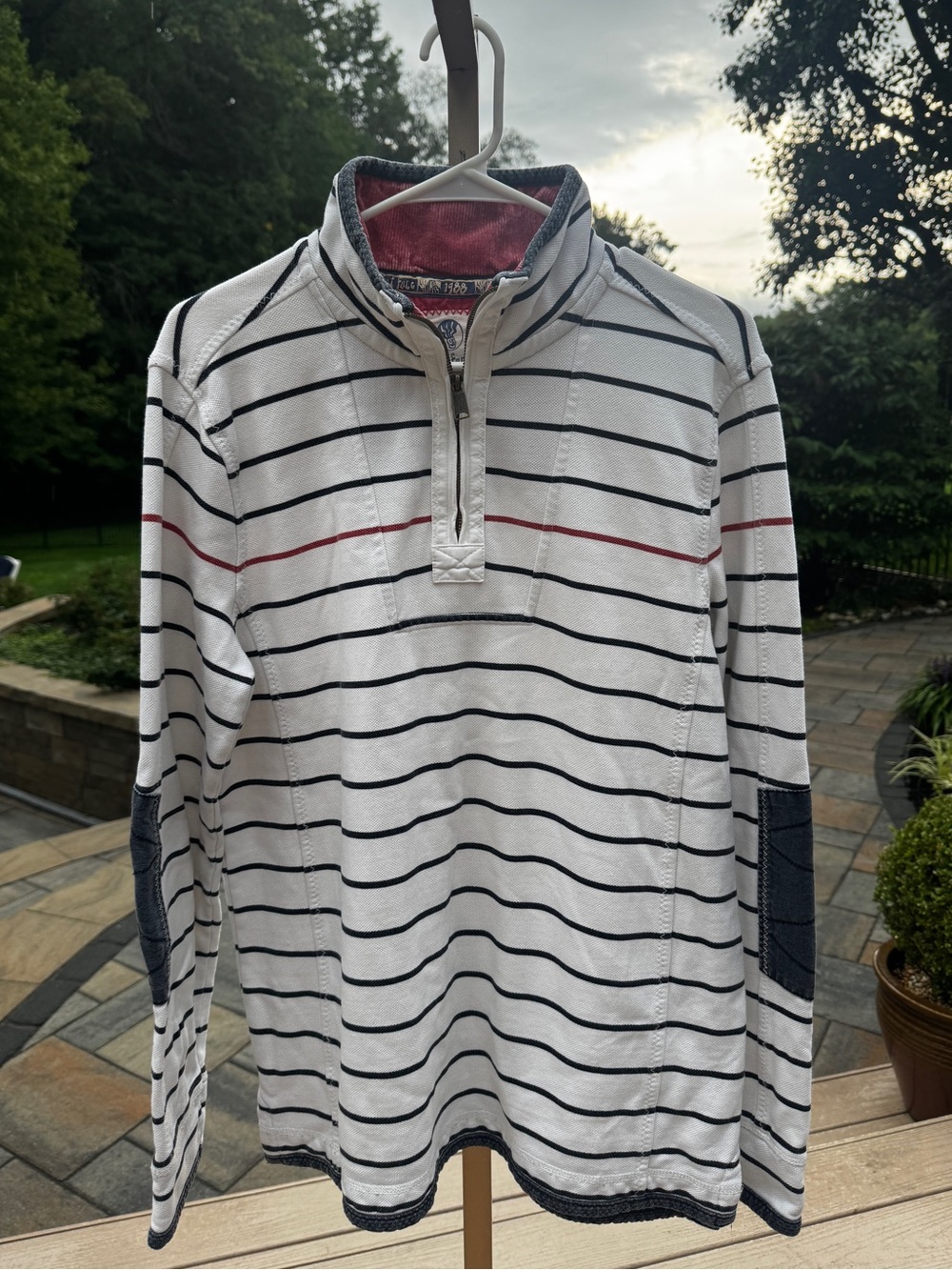 Fat Face Airlie Striped Pullover Sweatshirt Navy Red White 1/4 Zip All American